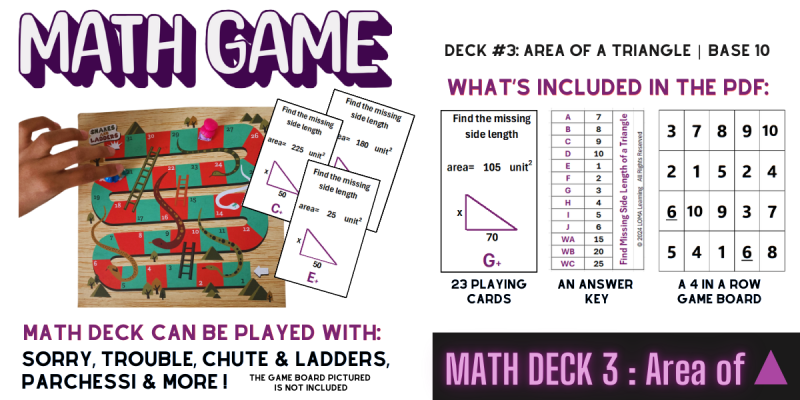 Deck 3: Find Missing Side Length Given Area -Base 10 (Game Based MathLearning)